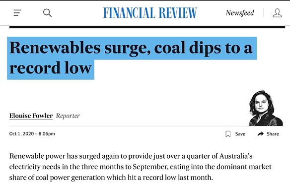 Renewables surge, coal dips to a record low